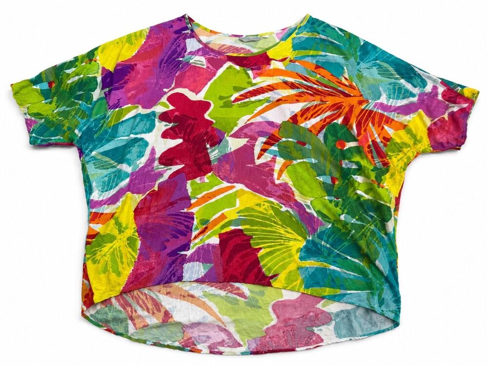 Jams World Luminous Women’s Watercolor Tropical Floral Top Blouse Size Large